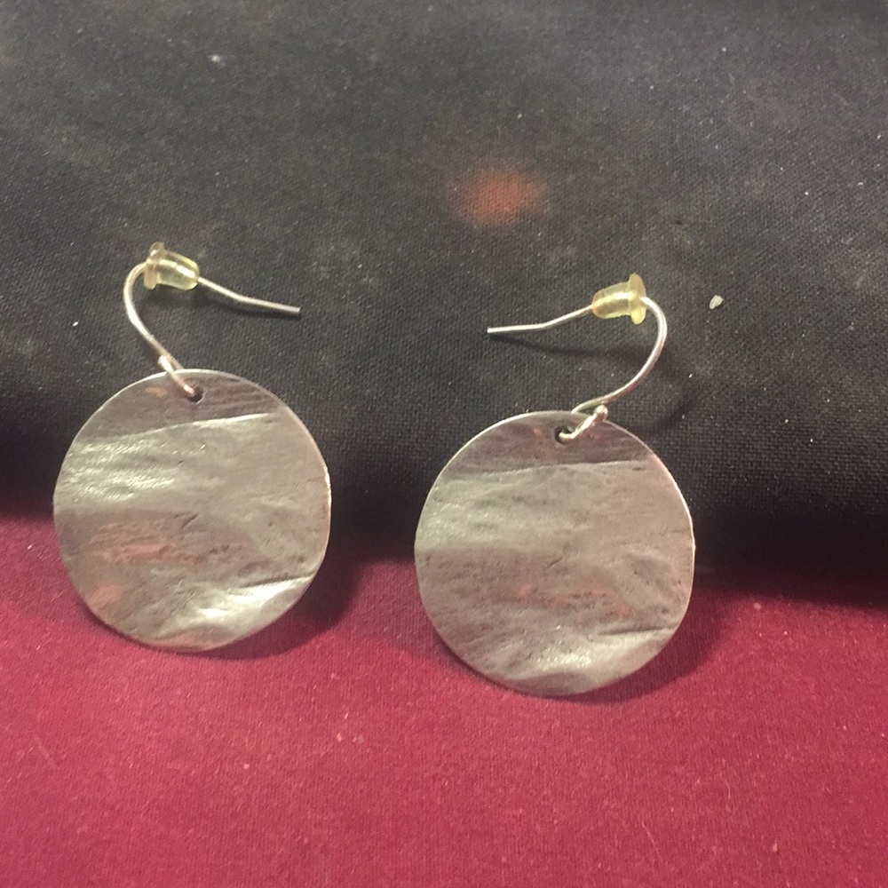 Sterling 925 Israel Hammered Round Dangle Earrings